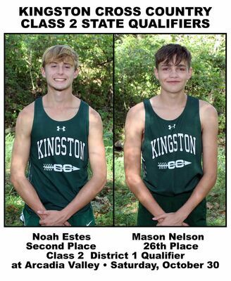Noah Estes, left &amp; Mason Nelson, right. Kingston Cougars Cross Country State Qualifiers. (KHS Photo)