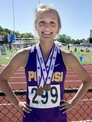 WON MEDALS AT STATE MEET – Ms. Annie McCaul brought home 2 medals for the Potosi Trojans from the State Class 3 Track Meet held in Jefferson City on Saturday, May 29th, 2021. McCaul placed 5th in the 100m Hurdles and  6th in the 300m Hurdles.	           (School Photo)