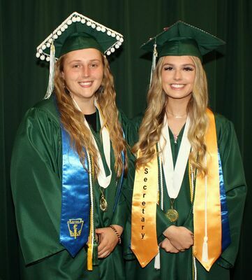 2021 KINGSTON HIGH SCHOOL VALEDICTORIAN AND SALUTATORIAN- The 2021 Kingston High School Valedictorian is Laney Credeur (left), and the Salutatorian is Hannah Gann.  Laney is the daughter of Nan and Lee Patterson, and Jason Credeur.  Hannah is the daughter of Kimberly AuBuchon and Kevin Gann.  Sixty-seven Seniors earned diplomas at Kingston K-14 on Tuesday, May 25th, the largest graduating class in school history.					  (School Photo)