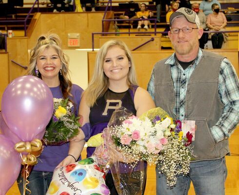 POMMIE SENIOR Jadelynn Wigger was escorted by her mom, Wendy Gant and her dad, Aaron Wigger. Jadelynn has been a Pommie for three years at Potosi High School.