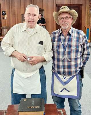 From left, R.W. Bro. Irv Schamel and Worshipful Master Joseph Tiefenuer, R.W. Bro. Schamel is a multiple member of Tyro and Potosi Lodge # 131. He was past Worshipful Master in 2013 and is an Endowed Member.