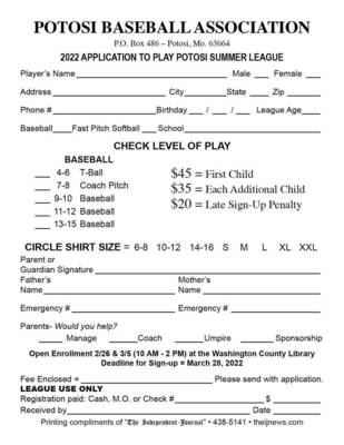 Paper forms will be used this year for sign-up. No online will be done.