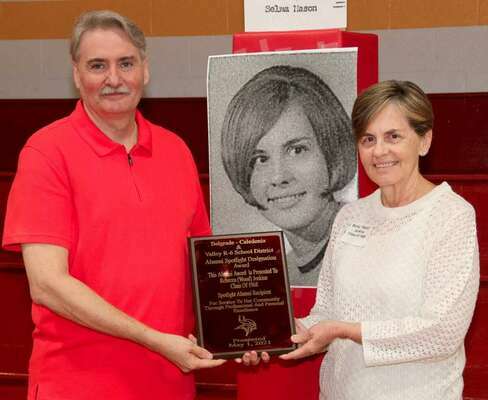 BECKY JENKINS RECEIVED ‘SPOTLIGHT AWARD’ – The Valley Alumni recognized Becky Jenkins for her years of service to the school district through both teaching and administration. She received the award at last Saturday’s Alumni Reunion at Valley R-6 School.