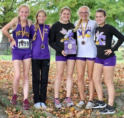 P.H.S. JV Girls 2nd place - From left, Amiee Winick 19th, Allie Heeter 3rd, Cierra Lewis 9th, Kya Gibson 7th, Lilly Paisley 51st.    (Submitted Photo)