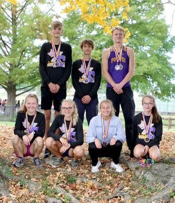 P.H.S. All-Conference Runners - Back from left, Zeke Sisk 7th, Garrett Hale 10th and Will Jarvis 11th; front, Hallie Portell 5th, Kaydence Gibson 10th, Gracie Schutz 8th, Celeste Sansegraw 4th.   (Submitted Photo)