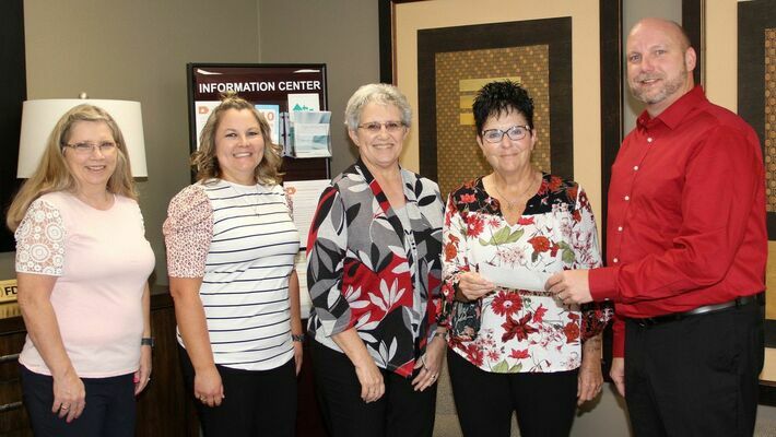 From left are Paula Glore, BSA/Cashier; Adrianne Logsden, Information Security Officer; Nancy Yount, C.F.O.; Jenny Allen, County Clerk and Brent Gant, Branch Manager.