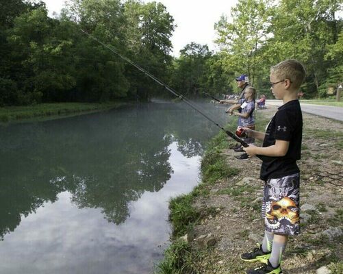 Kids can experience the fun of fishing (pictured above) at Kids' Fishing Day May 6 at Montauk State Park. This event is sponsored by the Missouri Department of Conservation and the Missouri Department of Natural Resources.(MDC Photo)
